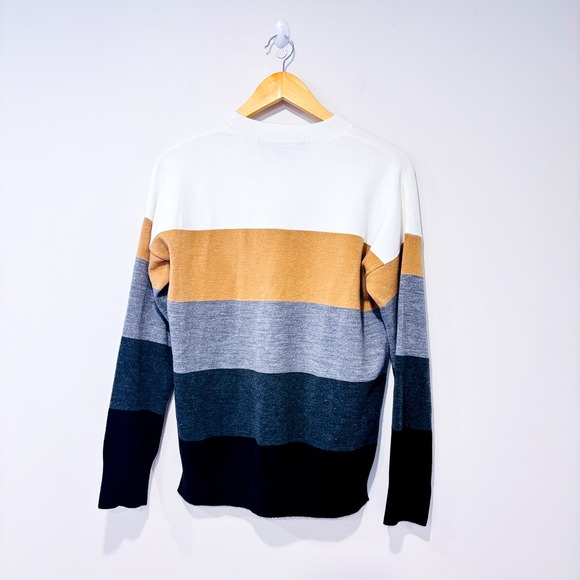 FRENCH CONNECTION White grey beige colorblock knit sweater | Cozy casual | Small - Picture 10 of 10